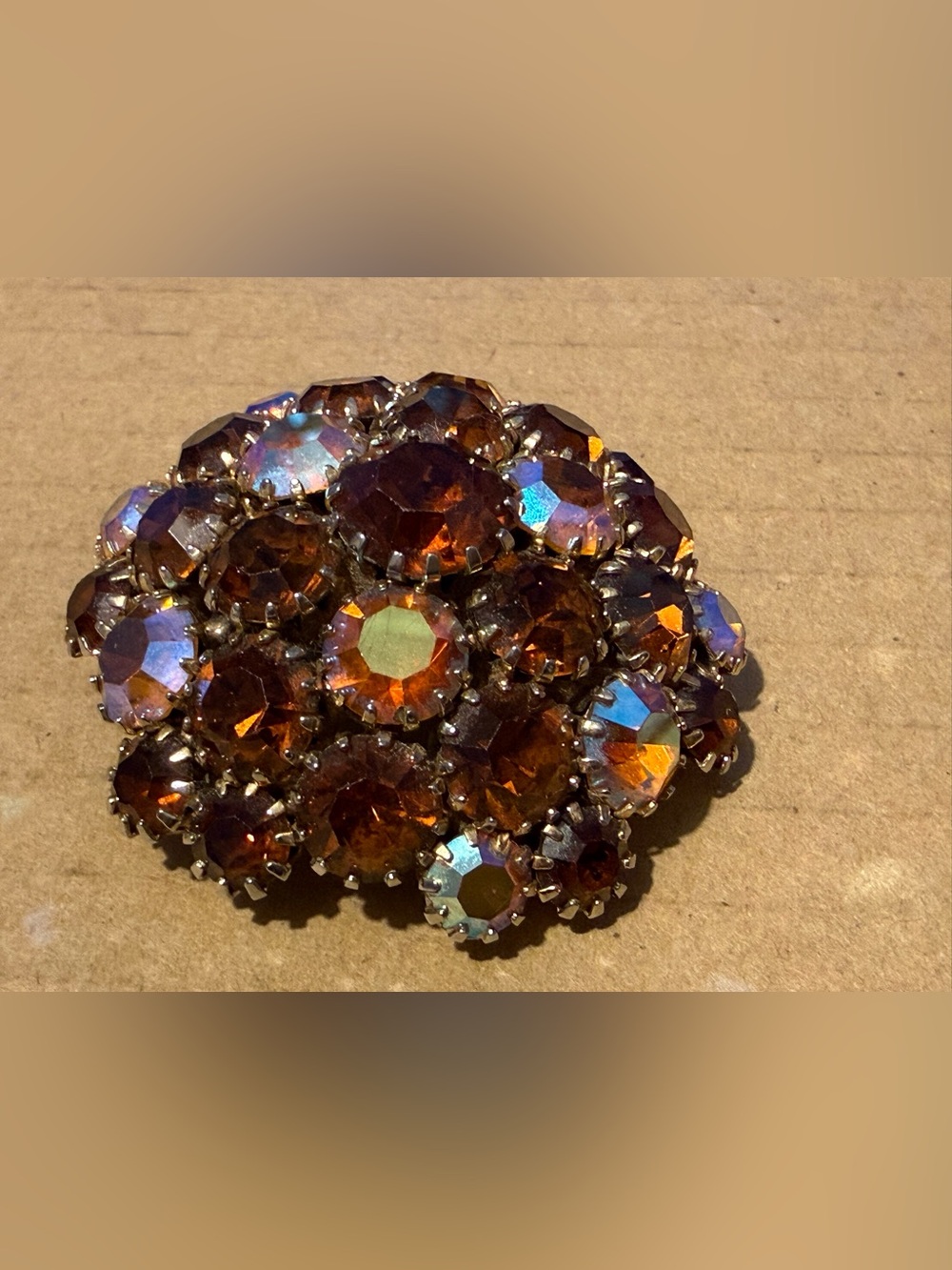 Vintage Amber Aurora Borealis Cluster Brooch Juliana????